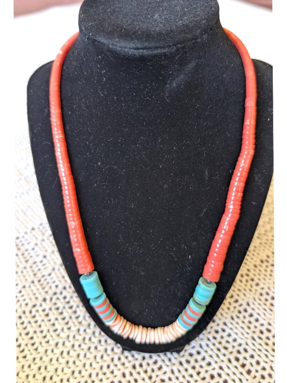 Vtg Artisan Navajo Spiny Oyster Shell & Turquoise Heishi Necklace Coral Handmade